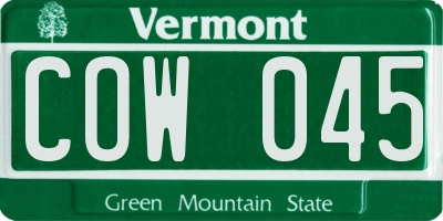 VT license plate COW045