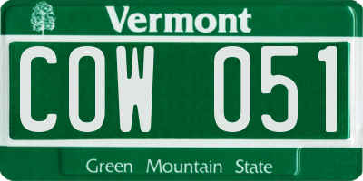 VT license plate COW051
