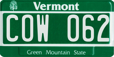 VT license plate COW062