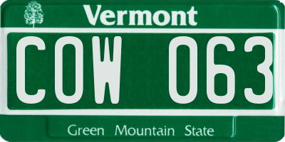 VT license plate COW063