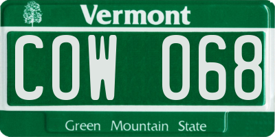 VT license plate COW068