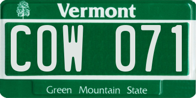 VT license plate COW071