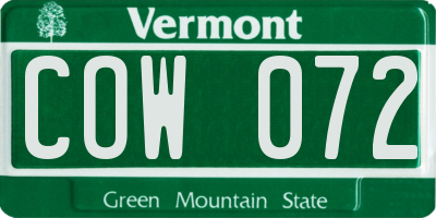 VT license plate COW072