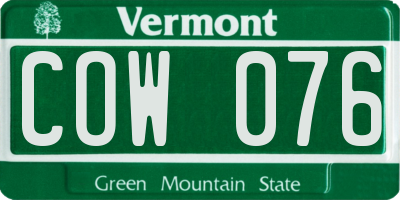 VT license plate COW076
