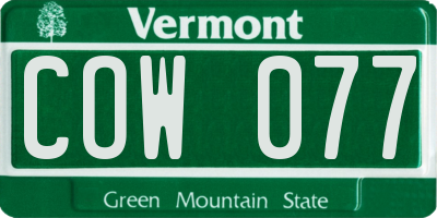 VT license plate COW077