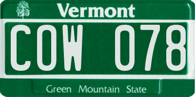 VT license plate COW078
