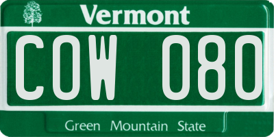 VT license plate COW080