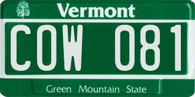 VT license plate COW081