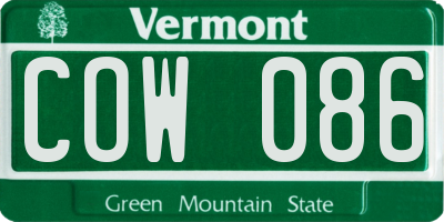 VT license plate COW086