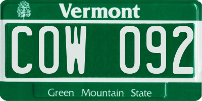 VT license plate COW092