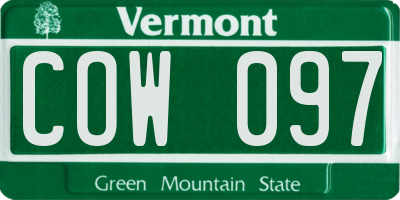 VT license plate COW097