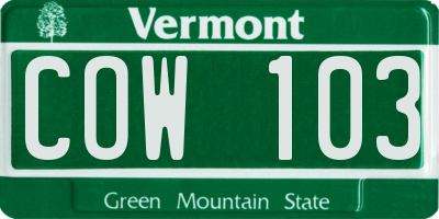 VT license plate COW103