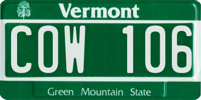 VT license plate COW106