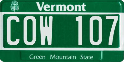 VT license plate COW107