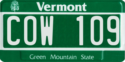 VT license plate COW109