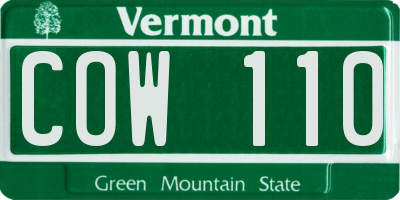 VT license plate COW110