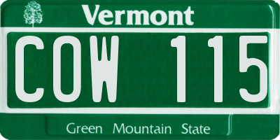 VT license plate COW115