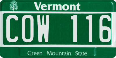 VT license plate COW116