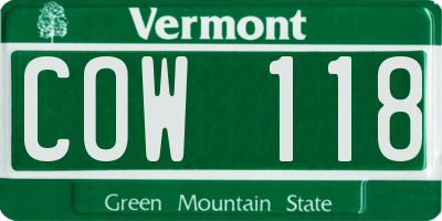 VT license plate COW118