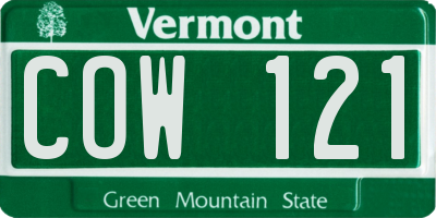 VT license plate COW121