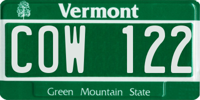 VT license plate COW122
