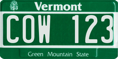 VT license plate COW123
