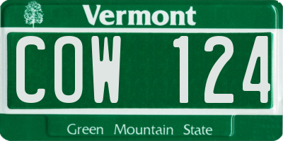 VT license plate COW124
