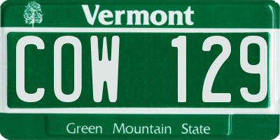 VT license plate COW129
