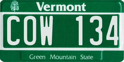 VT license plate COW134