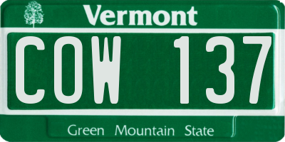 VT license plate COW137