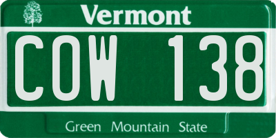 VT license plate COW138