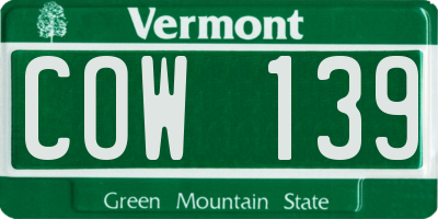 VT license plate COW139