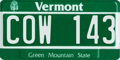 VT license plate COW143