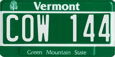 VT license plate COW144