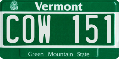 VT license plate COW151