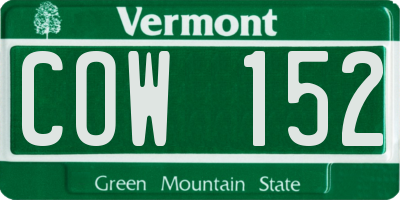 VT license plate COW152