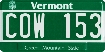 VT license plate COW153
