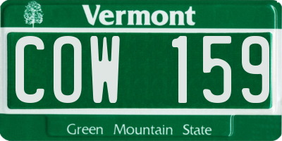 VT license plate COW159