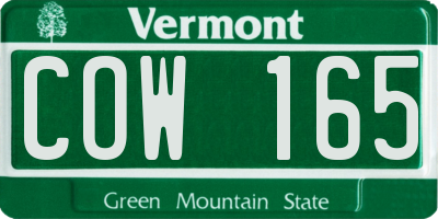 VT license plate COW165