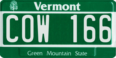 VT license plate COW166