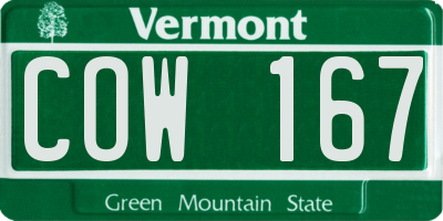 VT license plate COW167