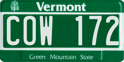 VT license plate COW172