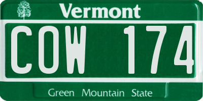 VT license plate COW174