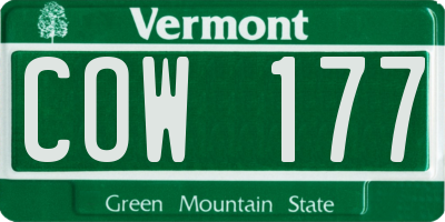 VT license plate COW177