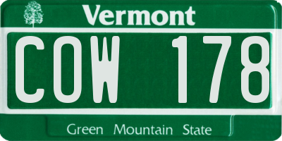 VT license plate COW178