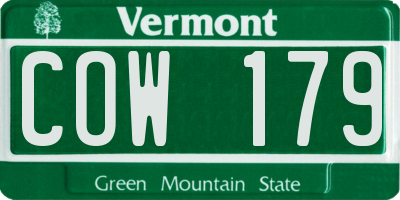 VT license plate COW179