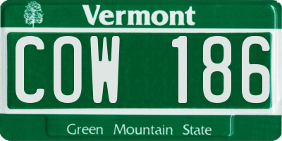 VT license plate COW186