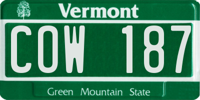 VT license plate COW187