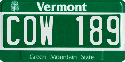 VT license plate COW189