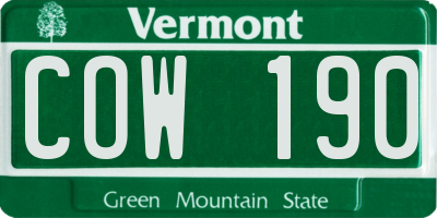 VT license plate COW190